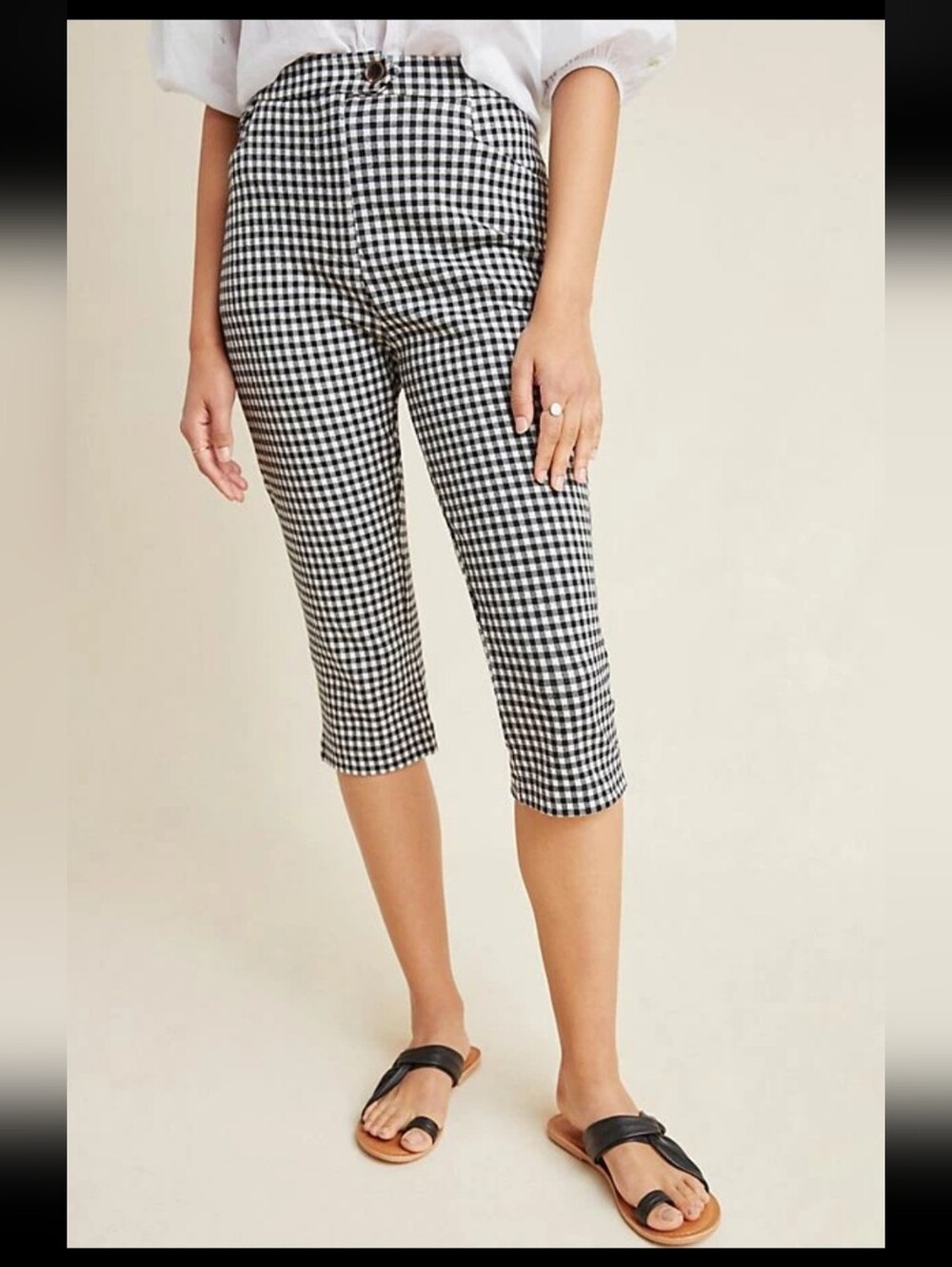 Anthropologie Gingham Petal Pusher Pants in Black & White - Picture 2 of 12